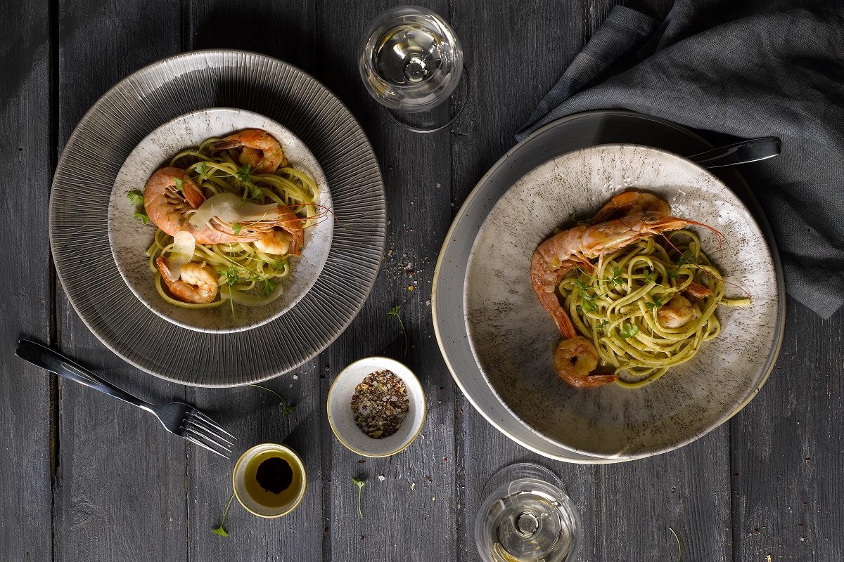 STONE BAMBOO STONECAST PASTA PRAWN SEAFOOD SPAGHETTI CHURCHILL COOPER CUTLERY